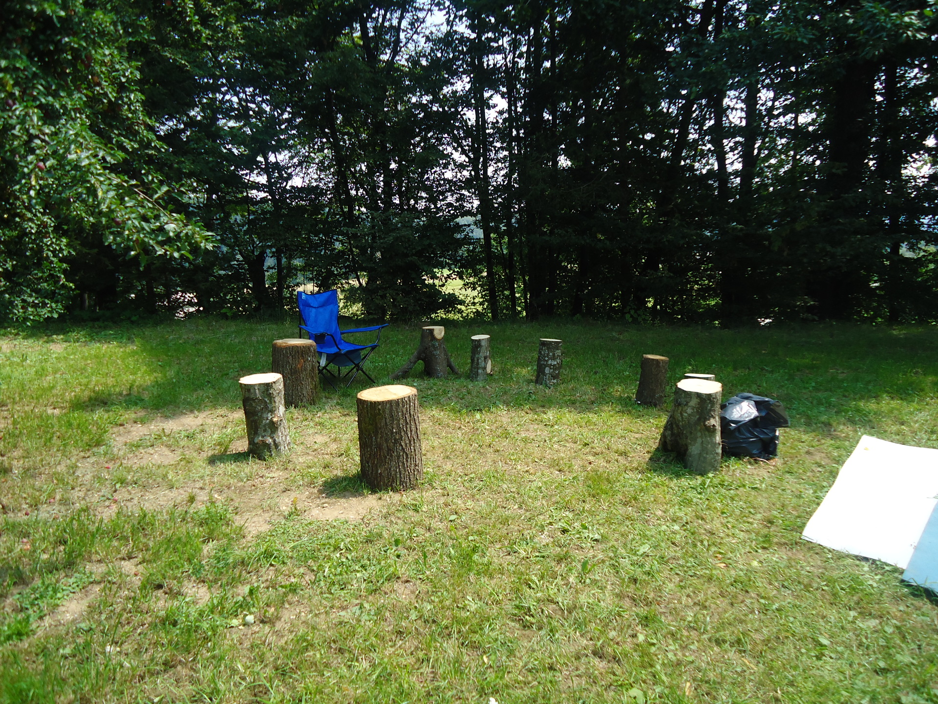 A small ad-hoc sitting space made by a group of scouts on the campsite.