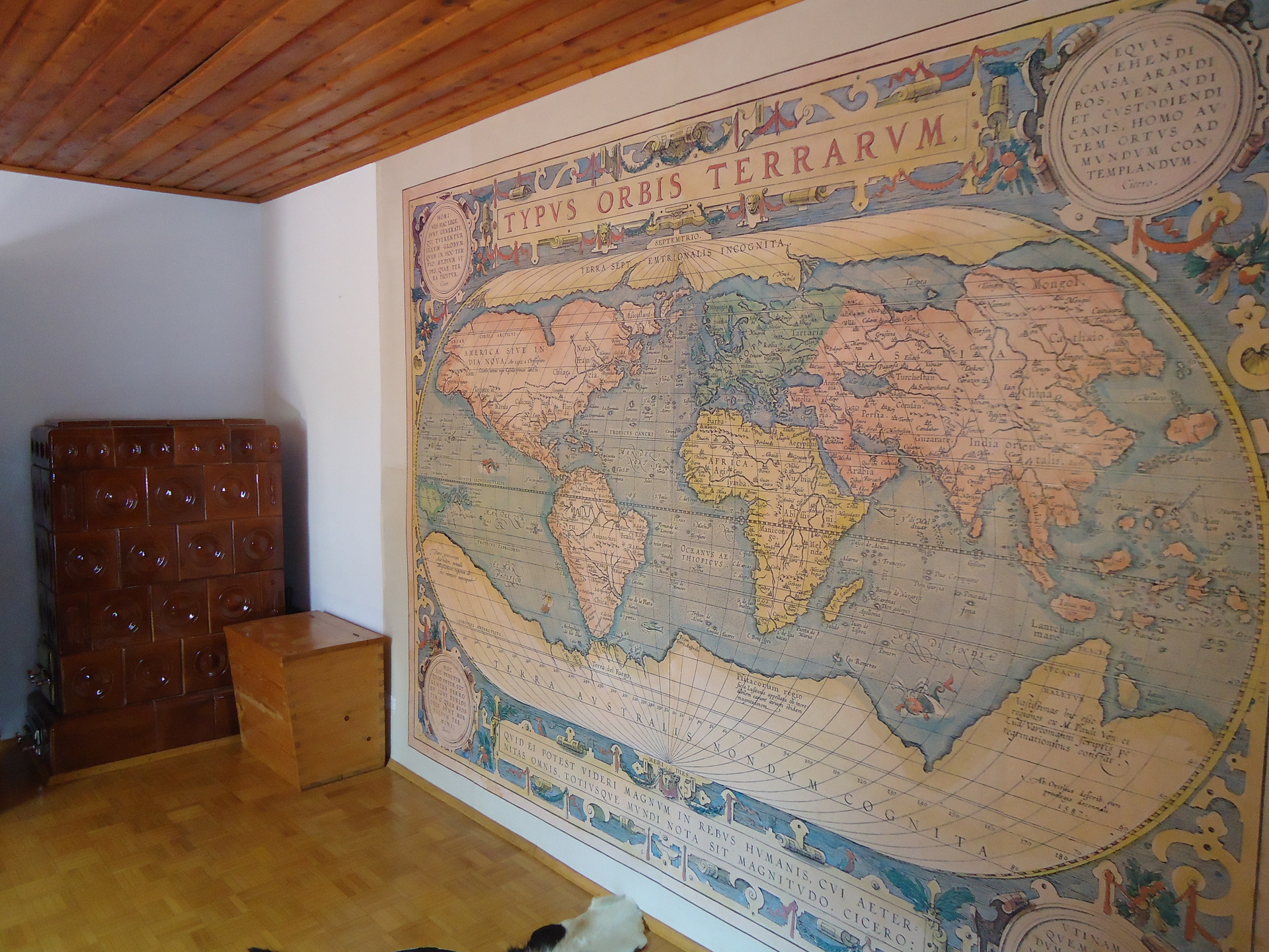 The beautiful tapestry in the master bedroom in the grand apartment.